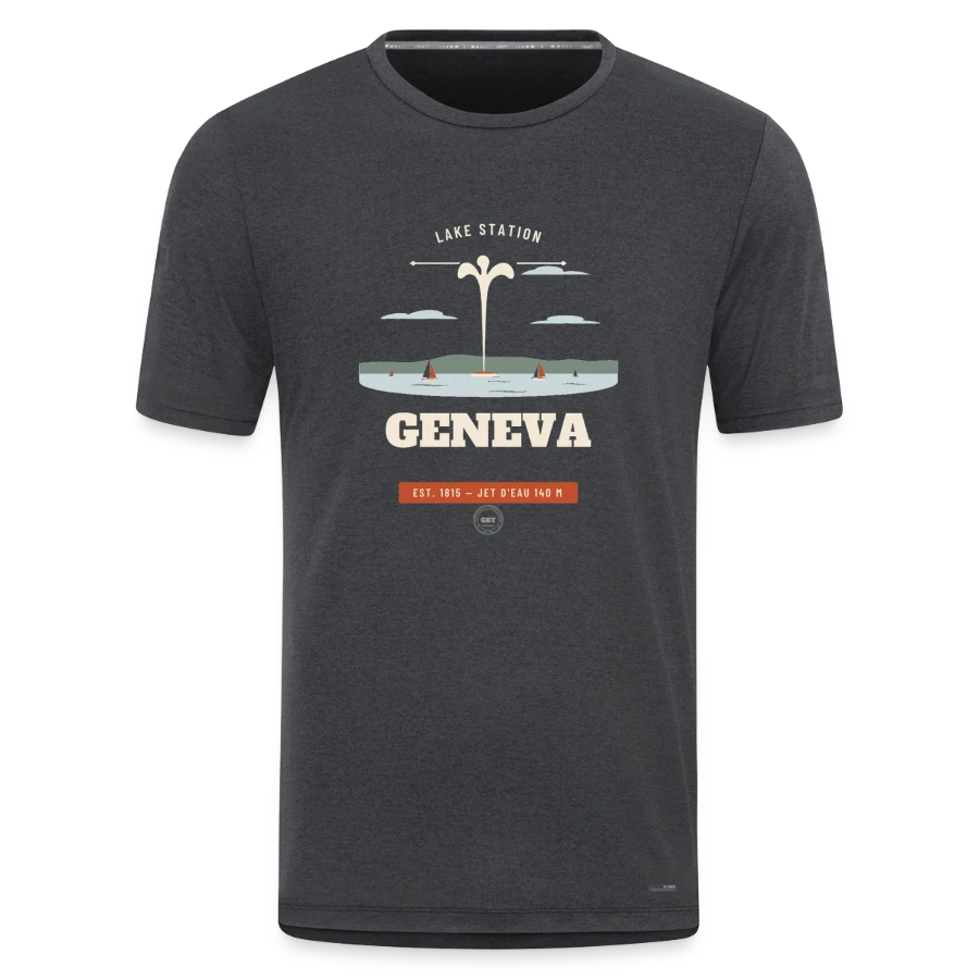 Geneva badge on a jako pro casual t-shirt, graphite grey