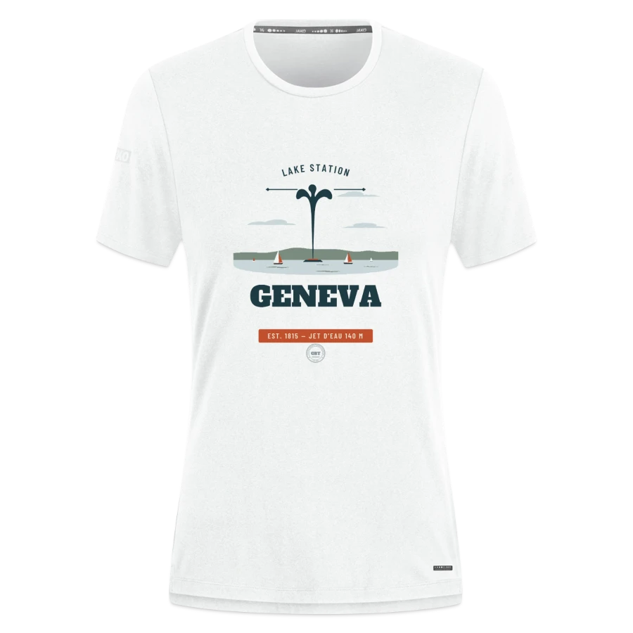 Geneva badge on a jako pro casual women’s t-shirt, white