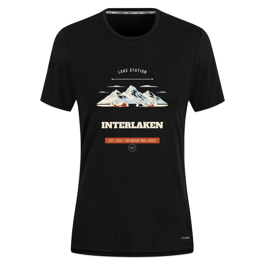 Interlaken badge on a jako pro casual women’s t-shirt, black