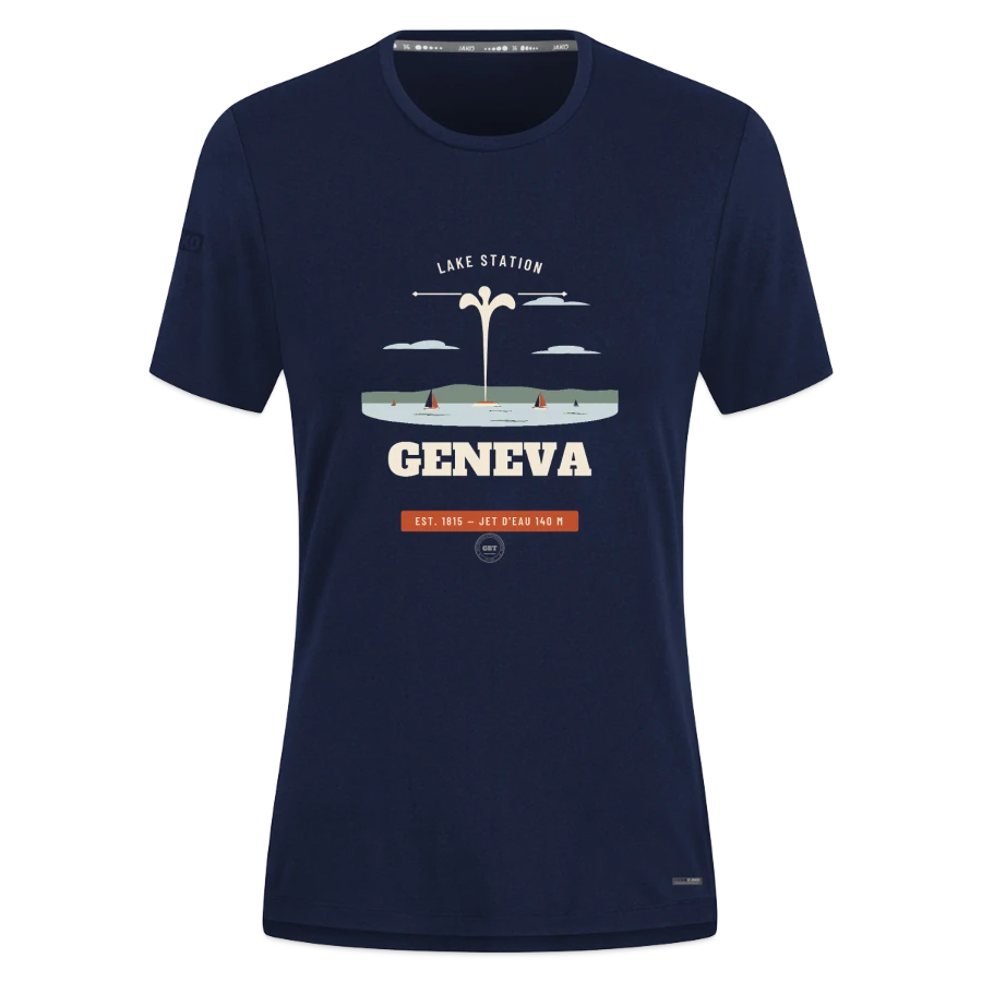 Geneva badge on a jako pro casual women’s t-shirt, midnight blue