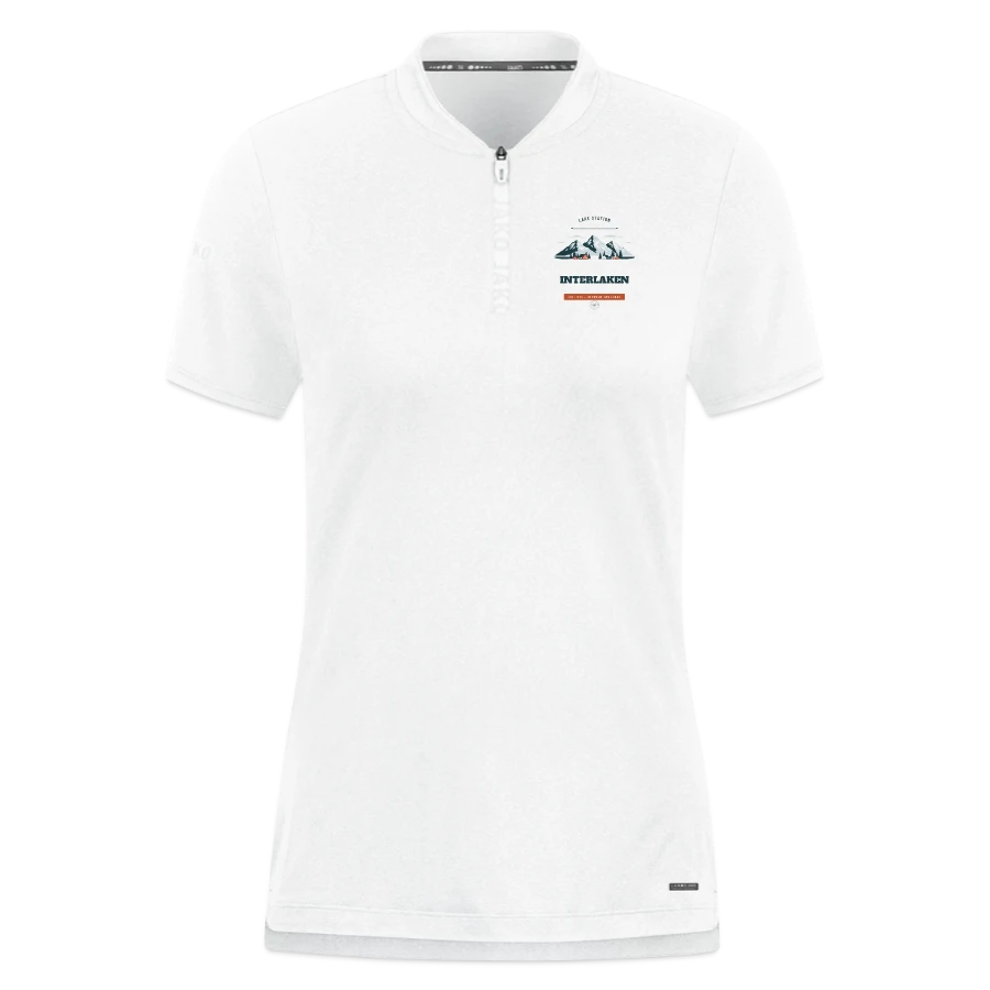 Interlaken badge on a jako pro casual women’s polo shirt, white