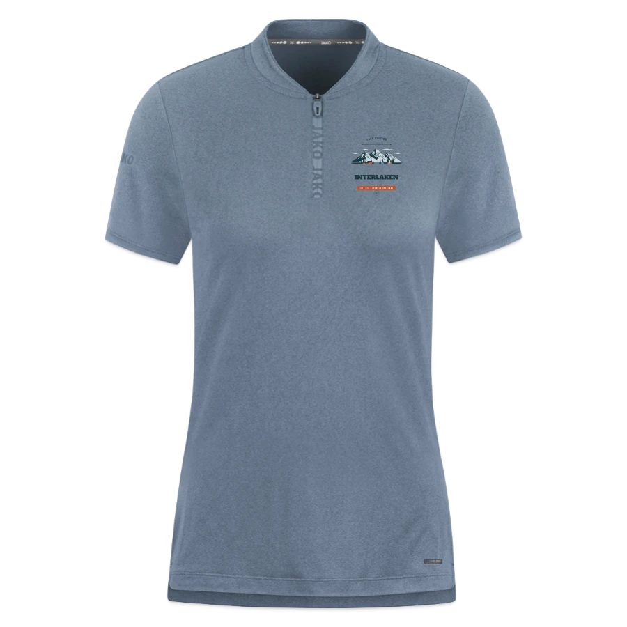 Interlaken badge on a jako pro casual women’s polo shirt, steel blue
