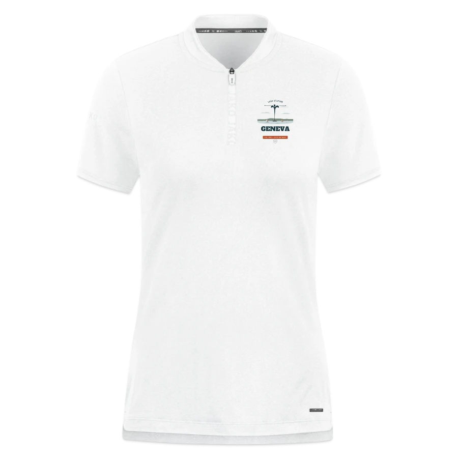 Geneva badge on a jako pro casual women’s polo shirt, white
