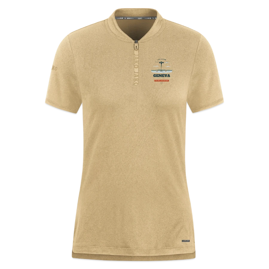 Geneva badge on a jako pro casual women’s polo shirt, beige