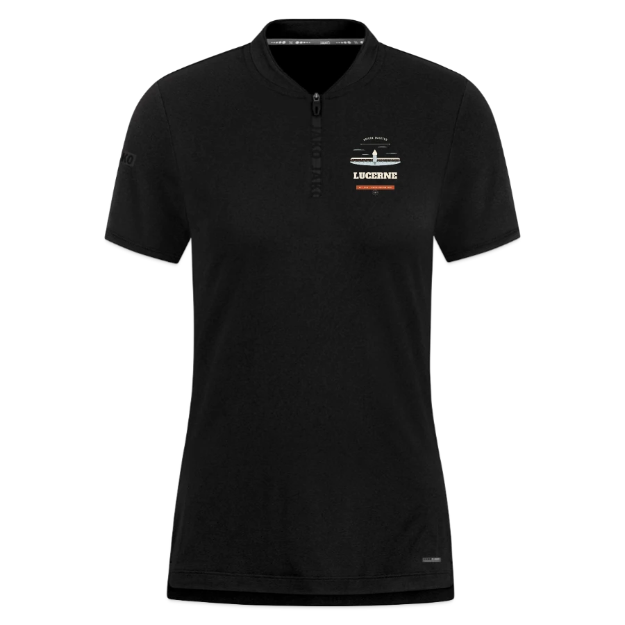 Lucerne badge on a jako pro casual women’s polo shirt, black