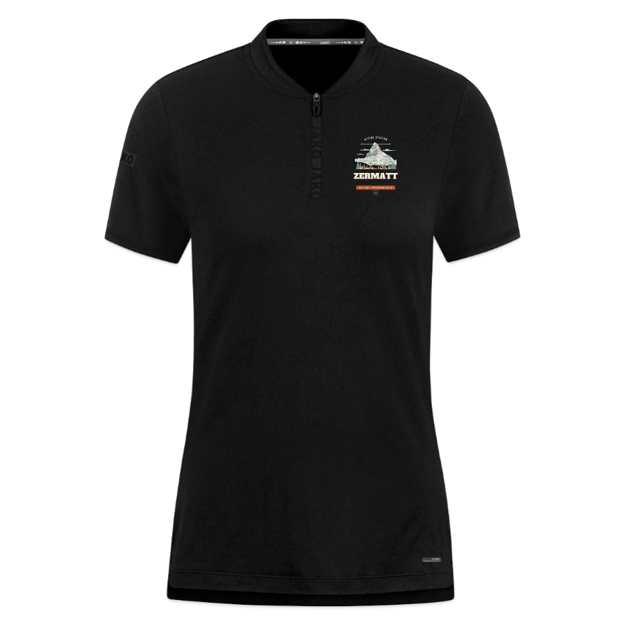Zermatt badge on a jako pro casual women’s polo shirt, black