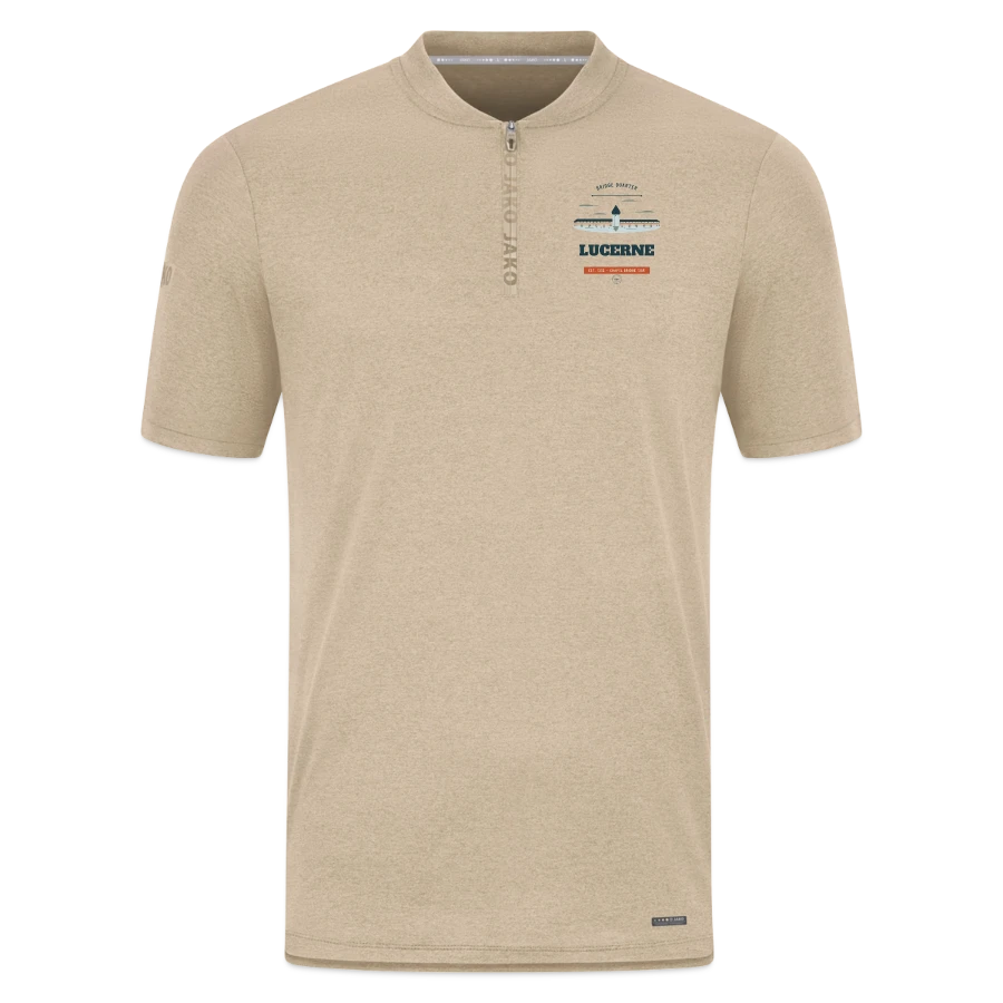 Lucerne badge on a jako pro casual polo shirt, beige