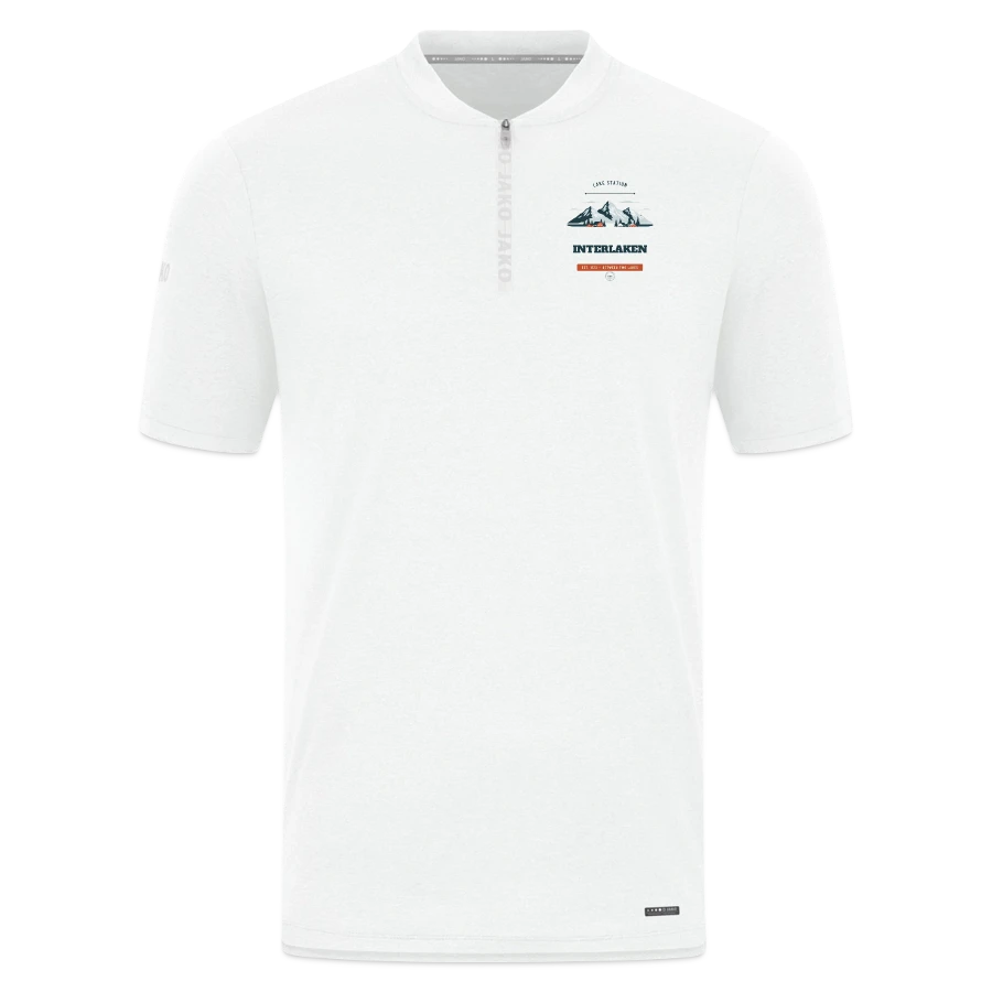 Interlaken badge on a jako pro casual polo shirt, white