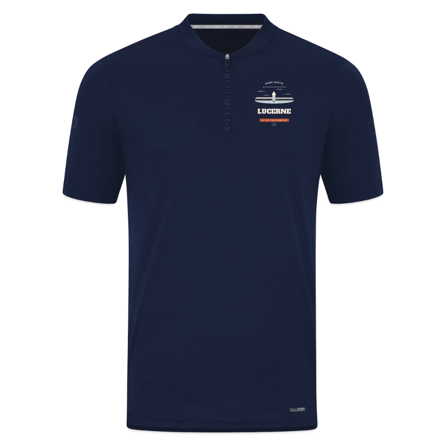 Lucerne badge on a jako pro casual polo shirt, midnight blue