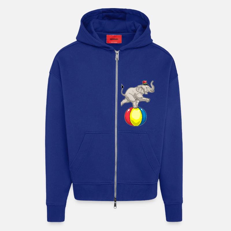 Bal de cirque d’éléphants - Veste à capuche bio épaisse oversize fabriqué en UE - Iconic Blue
