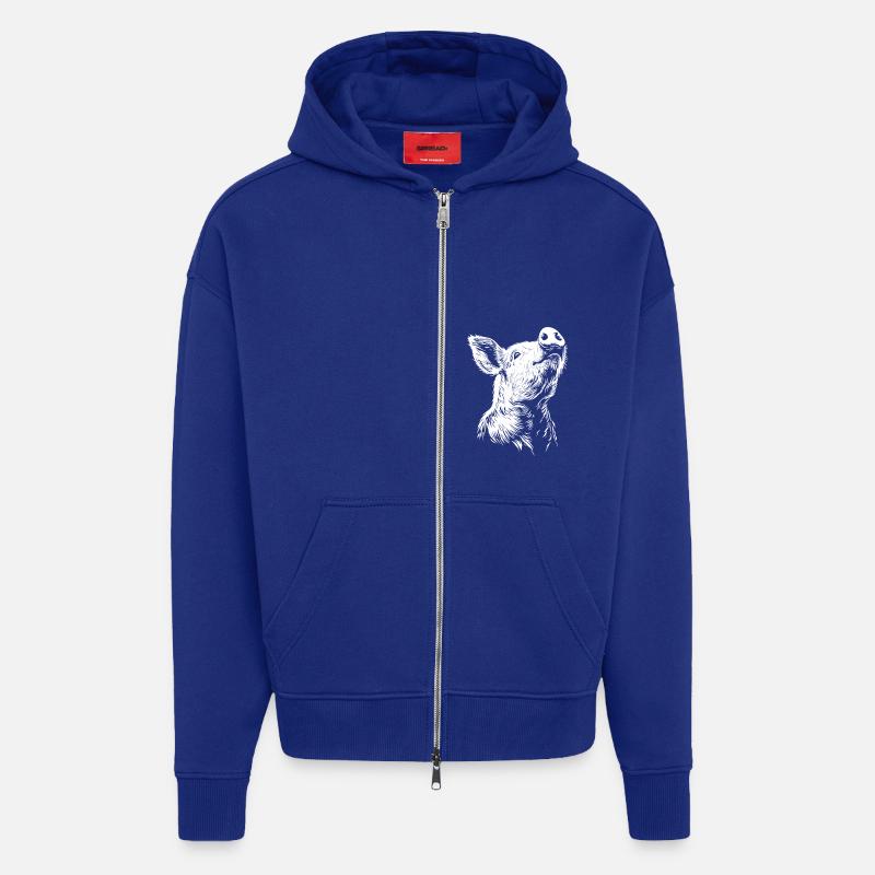 Silhouette de cochon mignon - Veste à capuche bio épaisse oversize fabriqué en UE - Iconic Blue