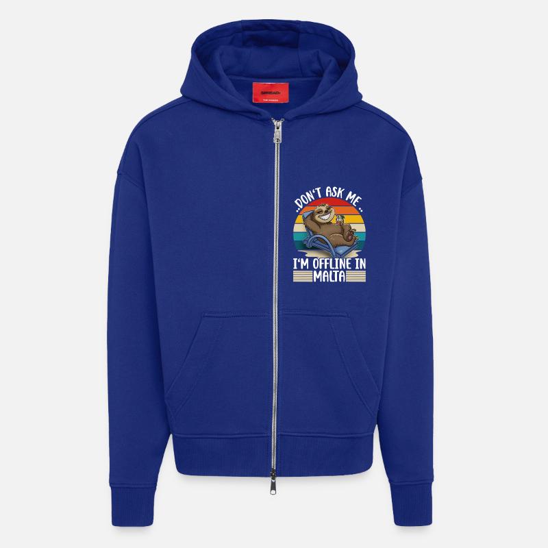 Vacances à Malte - Veste à capuche bio épaisse oversize fabriqué en UE - Iconic Blue
