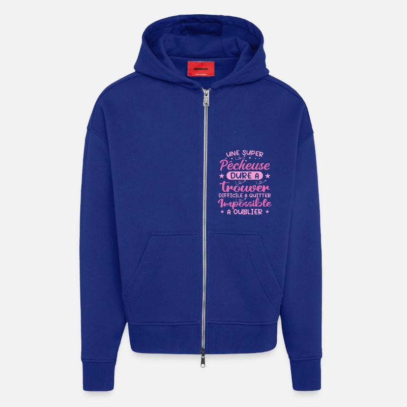 Une Super Pêcheuse - Cadeau pecheuse - Veste à capuche bio épaisse oversize fabriqué en UE - Iconic Blue