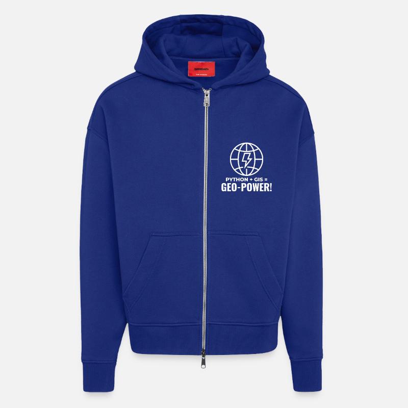Python SIG Géo-Puissance Programmation Géospatial - Veste à capuche bio épaisse oversize fabriqué en UE - Iconic Blue