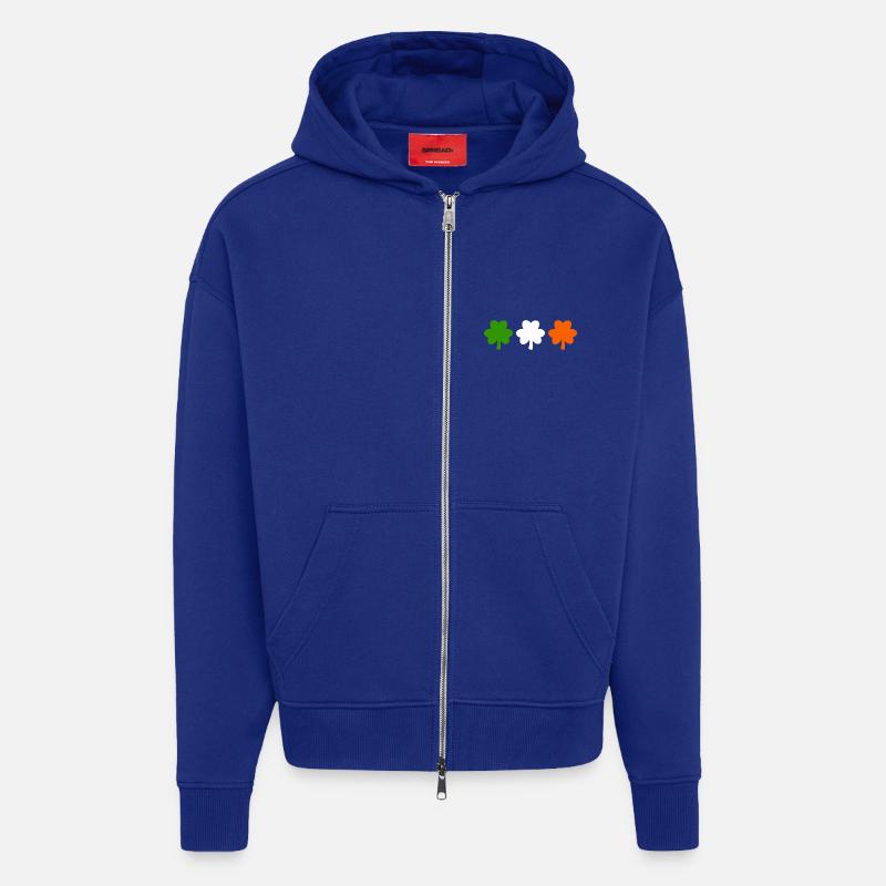 Drapeau de l’Irlande Trèfle - Veste à capuche bio épaisse oversize fabriqué en UE - Iconic Blue
