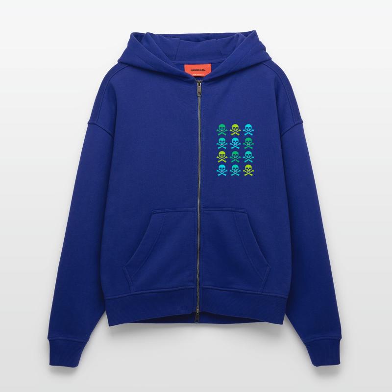 Skull / Pattern / Green Zip Hoodie - made by SPREAD