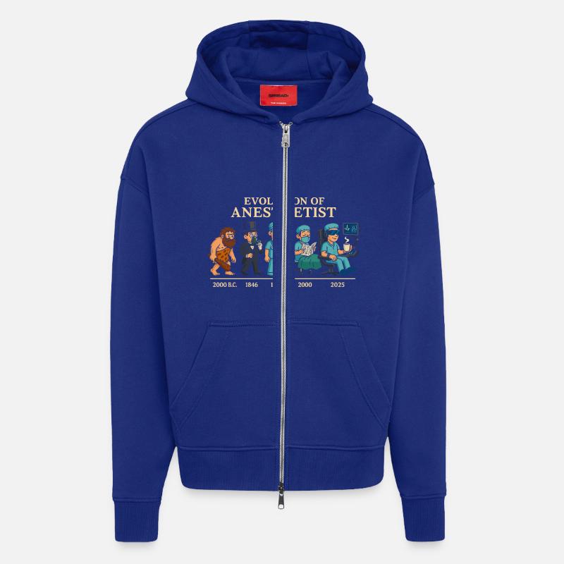 Évolution des anesthésistes - Veste à capuche bio épaisse oversize fabriqué en UE - Iconic Blue