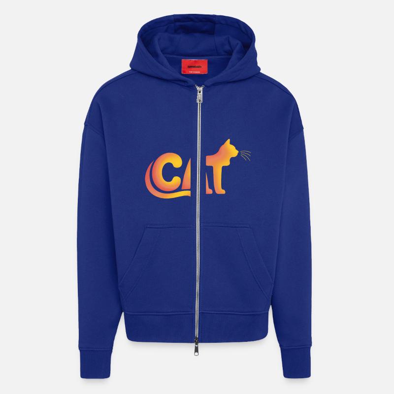 Chat - Logo de chat mignon - Veste à capuche bio épaisse oversize fabriqué en UE - Iconic Blue