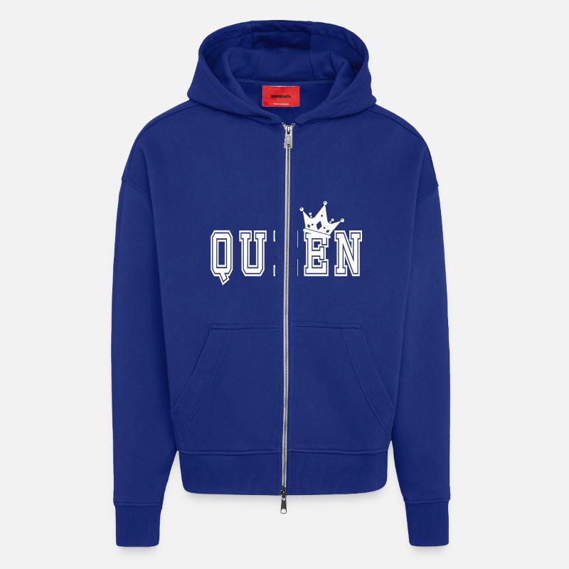 Queen devant - Veste à capuche bio épaisse oversize fabriqué en UE - Iconic Blue