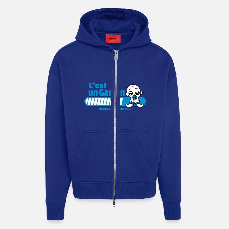 annonce grossesse - c'est un garçon - Veste à capuche bio épaisse oversize fabriqué en UE - Iconic Blue