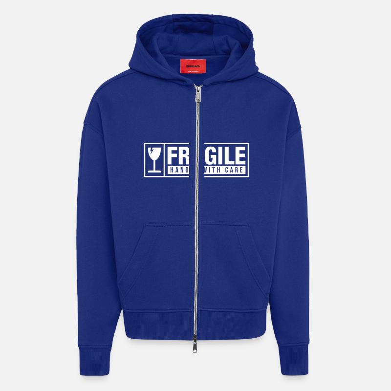 Fragile Handle With Care - Veste à capuche bio épaisse oversize fabriqué en UE - Iconic Blue
