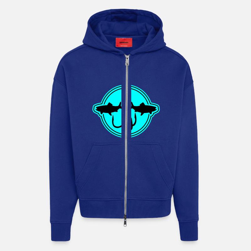 Symbole de pêche Hameçon - Veste à capuche bio épaisse oversize fabriqué en UE - Iconic Blue