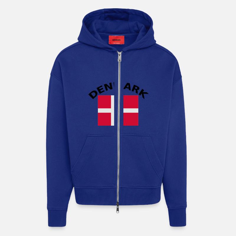 Danemark, Danemark, drapeau, drapeau - Veste à capuche bio épaisse oversize fabriqué en UE - Iconic Blue