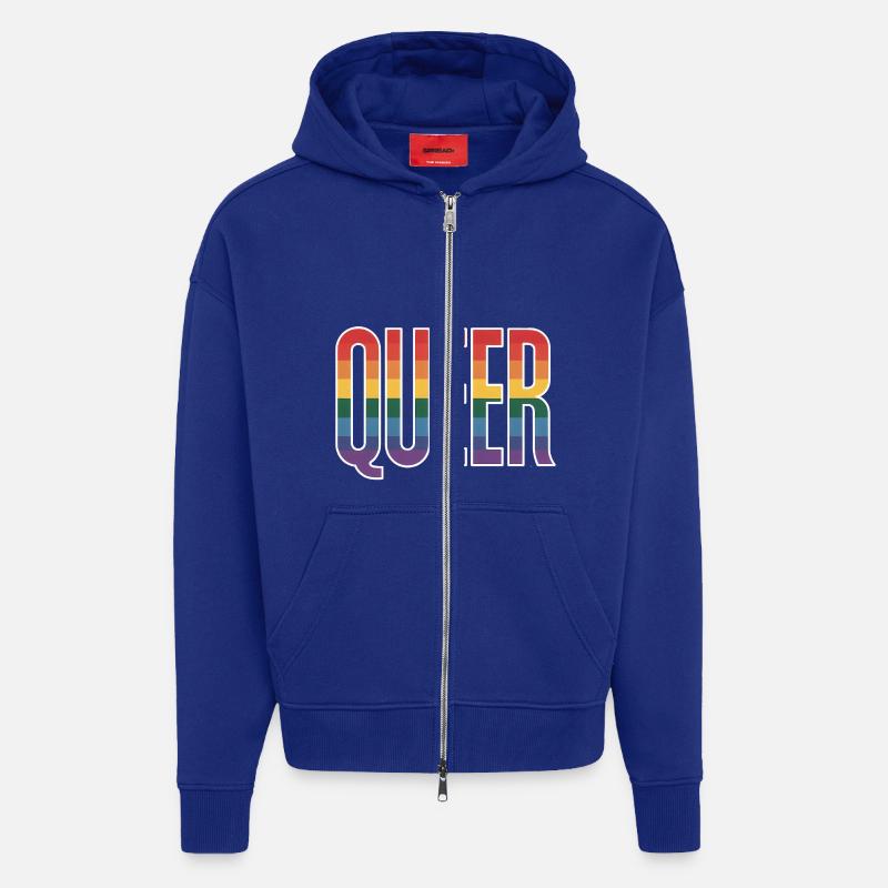 Queer - Logo arc-en-ciel queer cool - Veste à capuche bio épaisse oversize fabriqué en UE - Iconic Blue