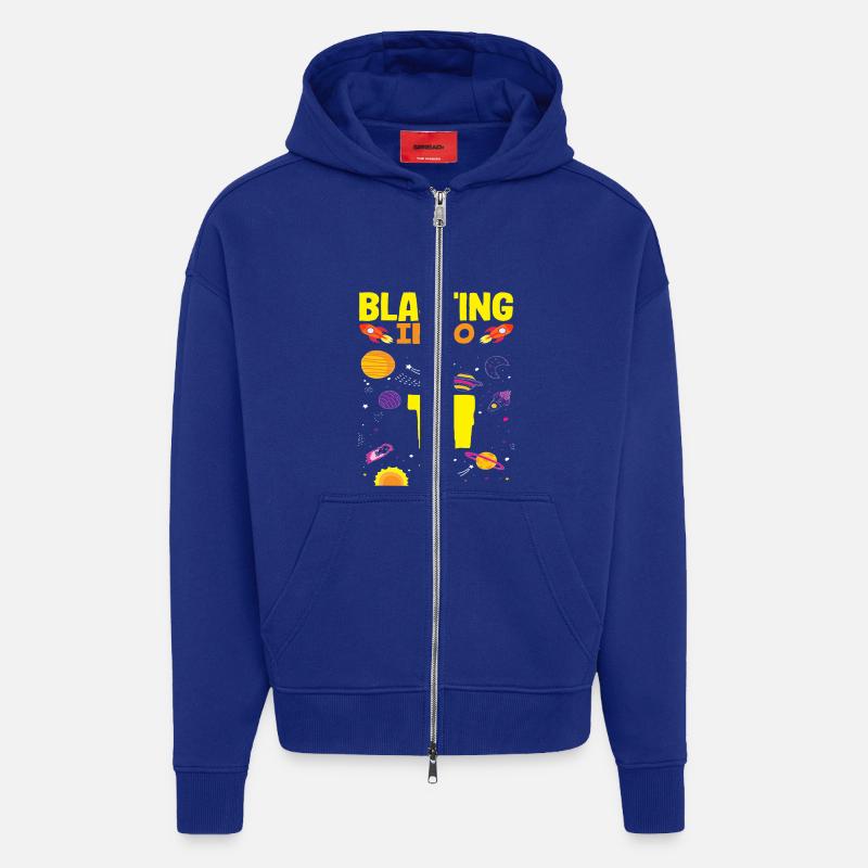 Aventure spatiale avec 11 planètes - Veste à capuche bio épaisse oversize fabriqué en UE - Iconic Blue