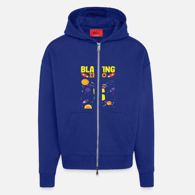 Rocket Adventure explosant en 5 - Veste à capuche bio épaisse oversize fabriqué en UE - Iconic Blue
