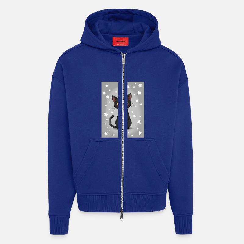 Chaton de dessin animé mignon - Veste à capuche bio épaisse oversize fabriqué en UE - Iconic Blue