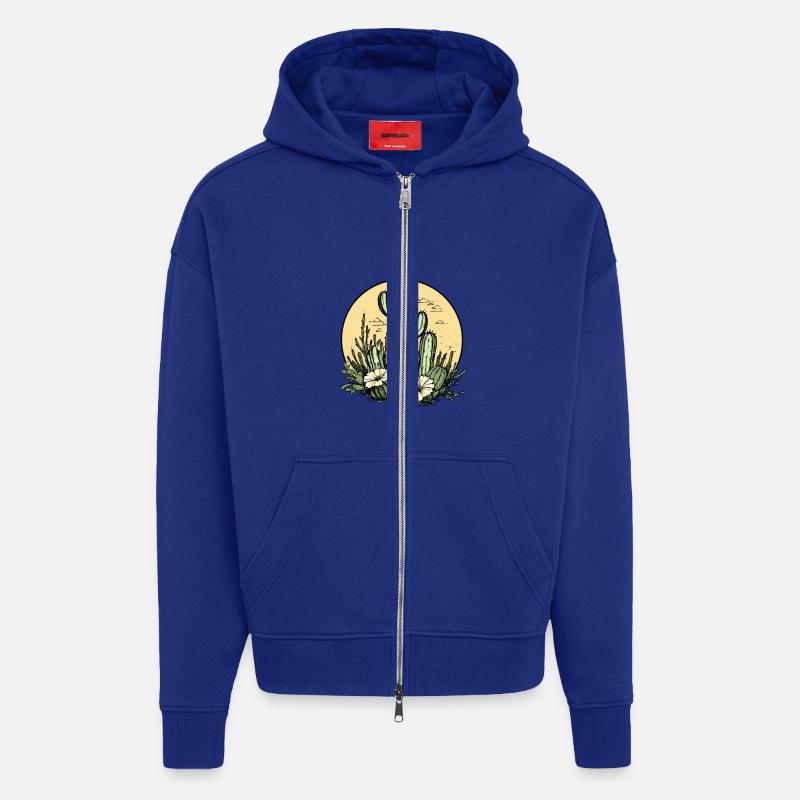 Cactus avec lune fleurie - Veste à capuche bio épaisse oversize fabriqué en UE - Iconic Blue