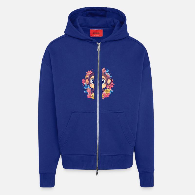 Fröhlicher Affe mit Blumen - Zip Hoodie - made by SPREAD - Iconic Blue