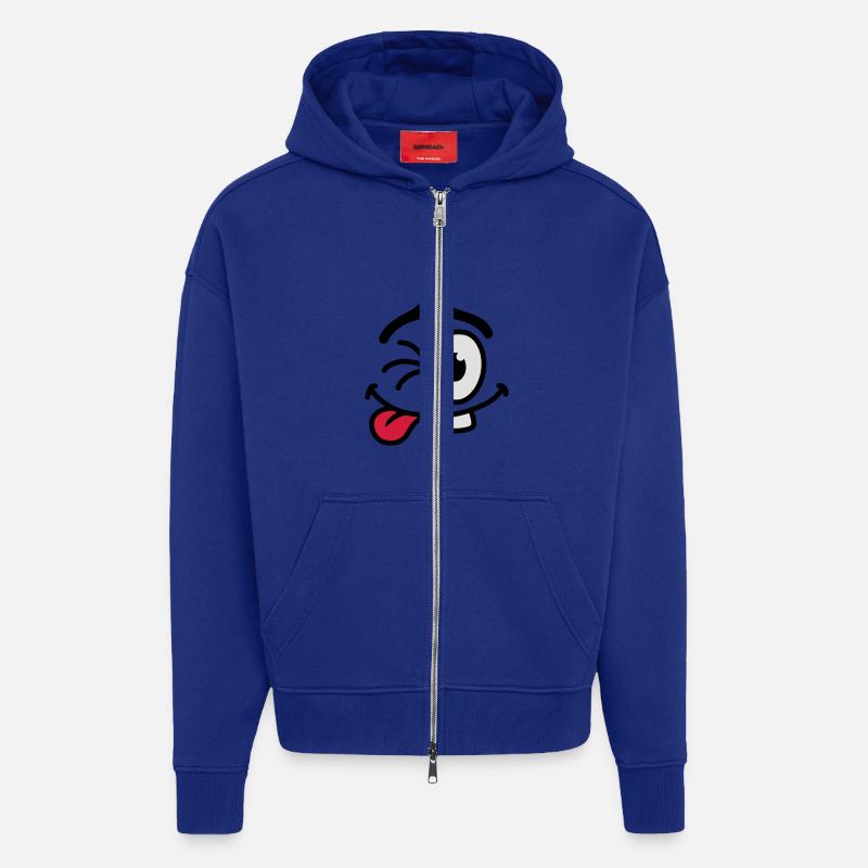 Cool Smiley Face - Veste à capuche bio épaisse oversize fabriqué en UE - Iconic Blue