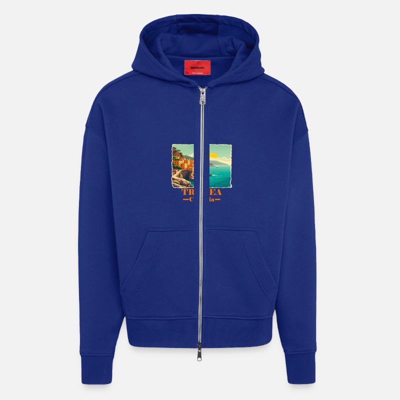 Tropea Calabria orange - Veste à capuche bio épaisse oversize fabriqué en UE - Iconic Blue