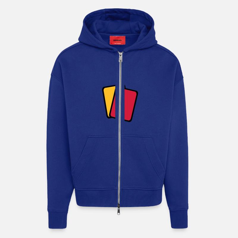 Carton rouge jaune - Veste à capuche bio épaisse oversize fabriqué en UE - Iconic Blue