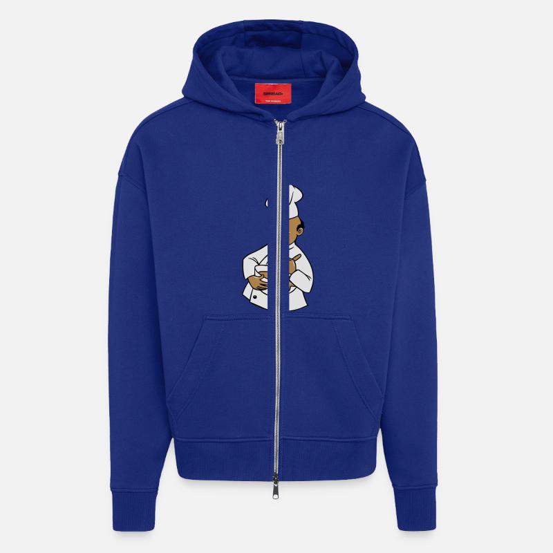 cuisinier chapeau de chef remuer - Veste à capuche bio épaisse oversize fabriqué en UE - Iconic Blue