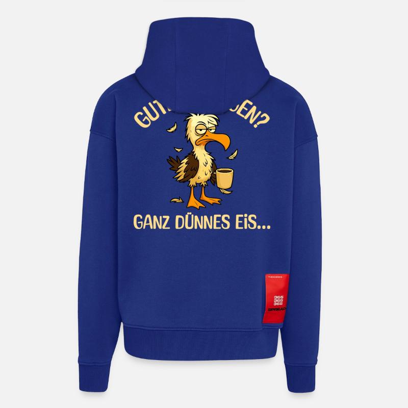 Morgenmuffel Möwe mit Kaffee - Zip Hoodie - made by SPREAD - Iconic Blue