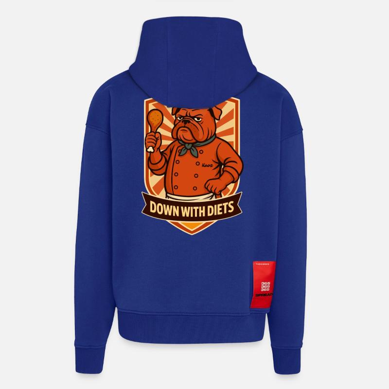 Bulldog Chef Down With Diets - Veste à capuche bio épaisse oversize fabriqué en UE - Iconic Blue