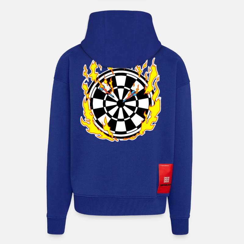 Jeu de fléchettes en feu - Veste à capuche bio épaisse oversize fabriqué en UE - Iconic Blue