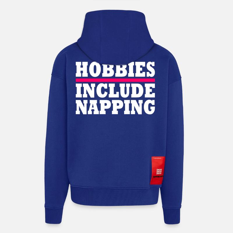 Hobbies include napping - Zip Hoodie - made by SPREAD - Iconic Blue