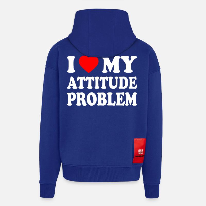 i love my attitude problem - Veste à capuche bio épaisse oversize fabriqué en UE - Iconic Blue