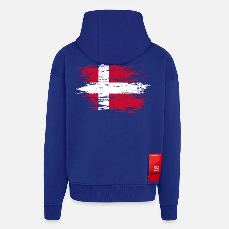 Drapeau du Danemark utilisé - Veste à capuche bio épaisse oversize fabriqué en UE - Iconic Blue