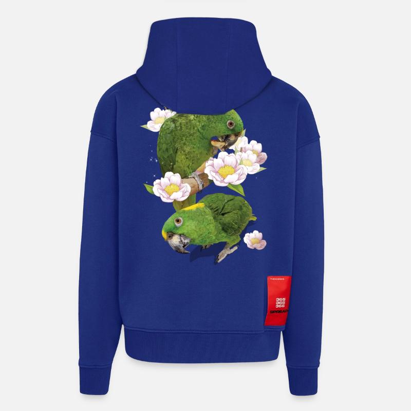 Le perroquet à nuque jaune - Veste à capuche bio épaisse oversize fabriqué en UE - Iconic Blue