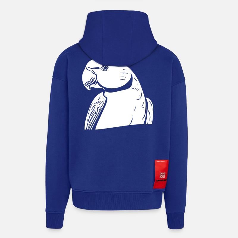 Perruche à collier Portrait Vintage Perroquet Dessin - Veste à capuche bio épaisse oversize fabriqué en UE - Iconic Blue