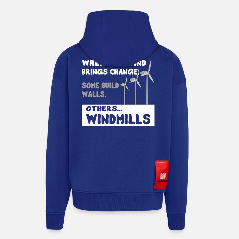 Citation éolienne changement d'énergie éolienne - Veste à capuche bio épaisse oversize fabriqué en UE - Iconic Blue