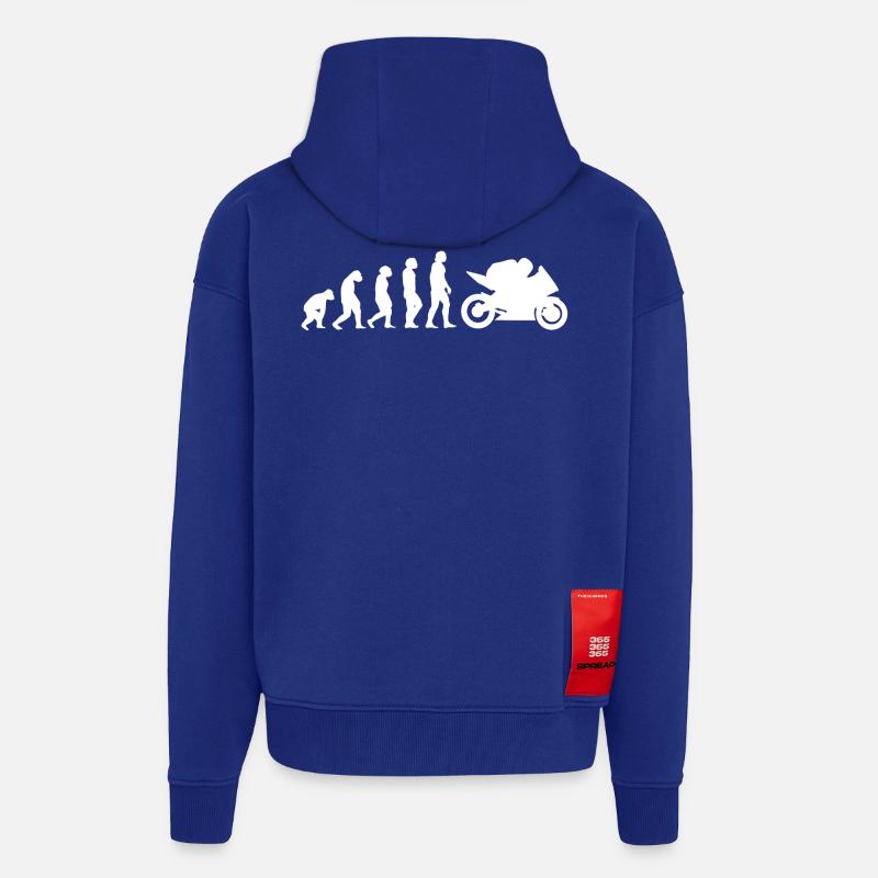 Evolution de la moto - Veste à capuche bio épaisse oversize fabriqué en UE - Iconic Blue