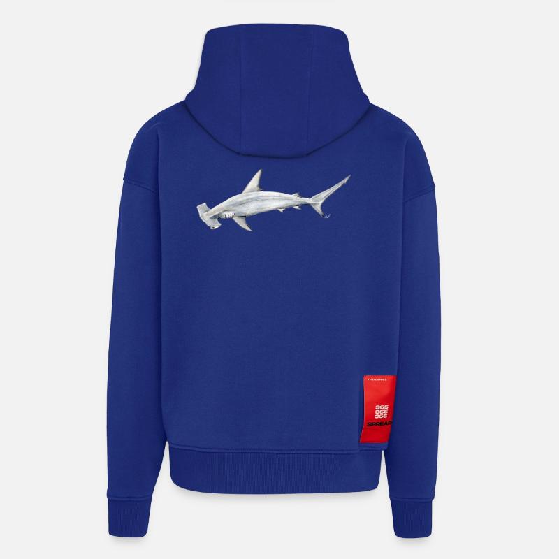 requin Martillon - requin-marteau - Réquin - Veste à capuche bio épaisse oversize fabriqué en UE - Iconic Blue