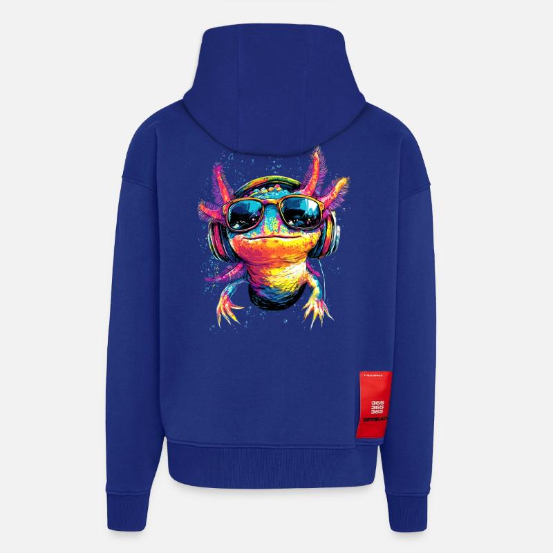 Axolotl Petite queue de triton Queue mignon Axolotl - Veste à capuche bio épaisse oversize fabriqué en UE - Iconic Blue