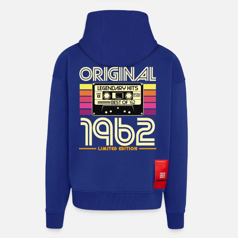 Original 1962 Cassette Retro - Veste à capuche bio épaisse oversize fabriqué en UE - Iconic Blue